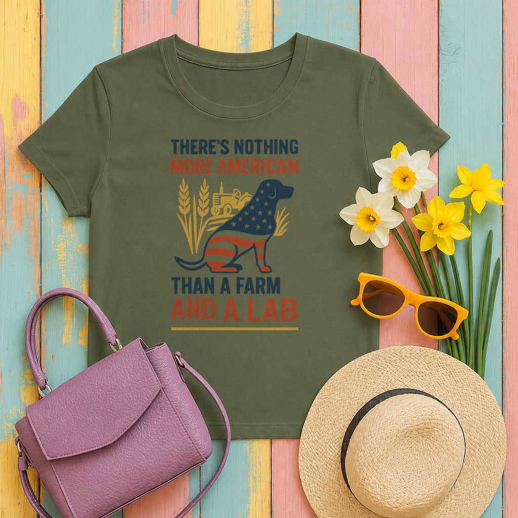 There's Nothing More American Than A Farm And A Lab T-Shirt in Military Green