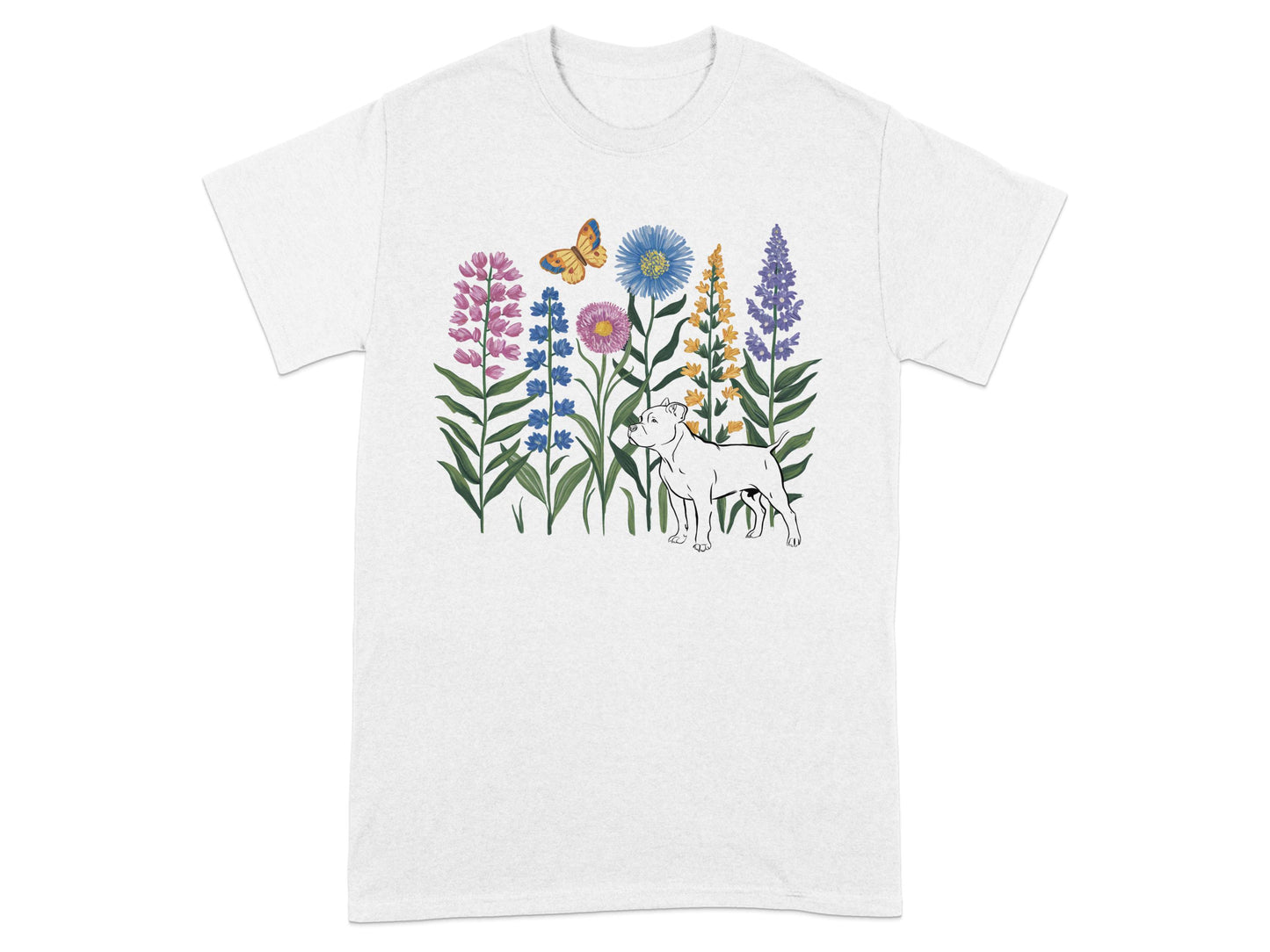 Colorful Floral Design with Puppy Graphic T-shirt product type
