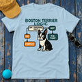 Boston Terrier Logic Flowchart T-shirt in Light Blue