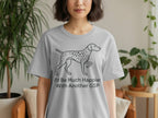 Grey t-shirt with a German Shorthaired Pointer graphic and text.