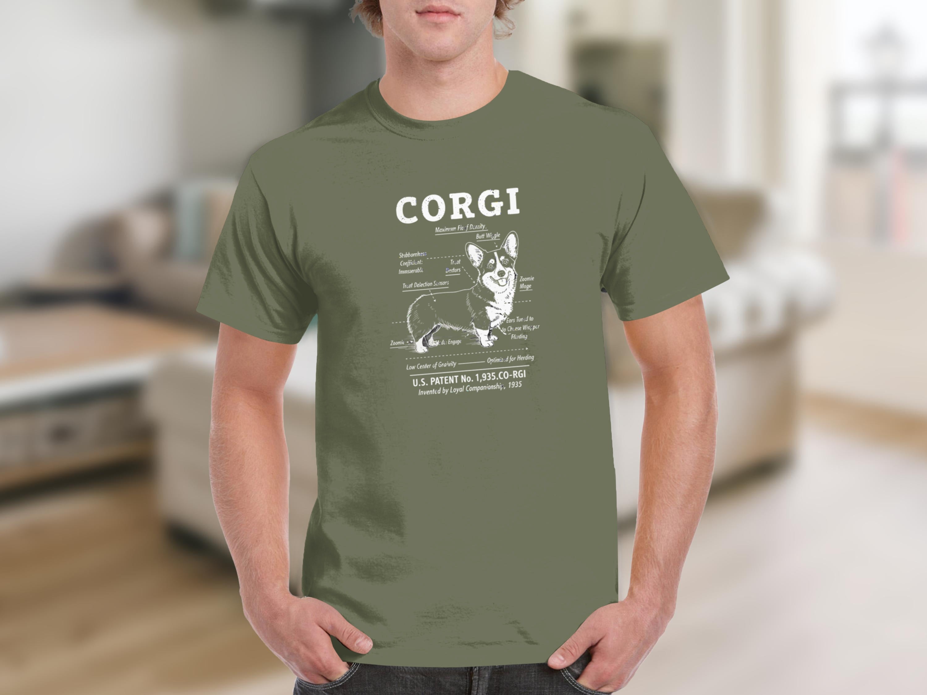 Corgi Graphic Print T Shirt Patent Design Apparel