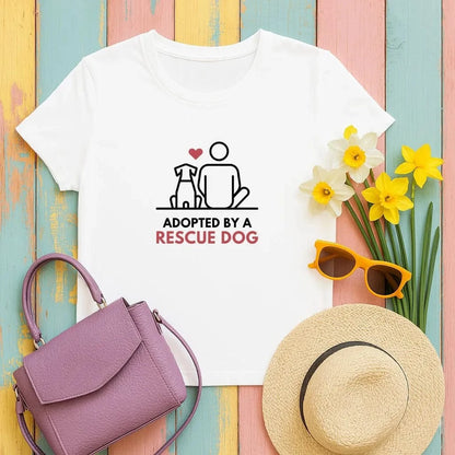 Adopted By A Rescue Dog Printed T-Shirts White T-shirt