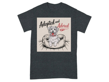 Adopted and Adored Cute Dog Print T-Shirts Dark Heather Grey T-shirt