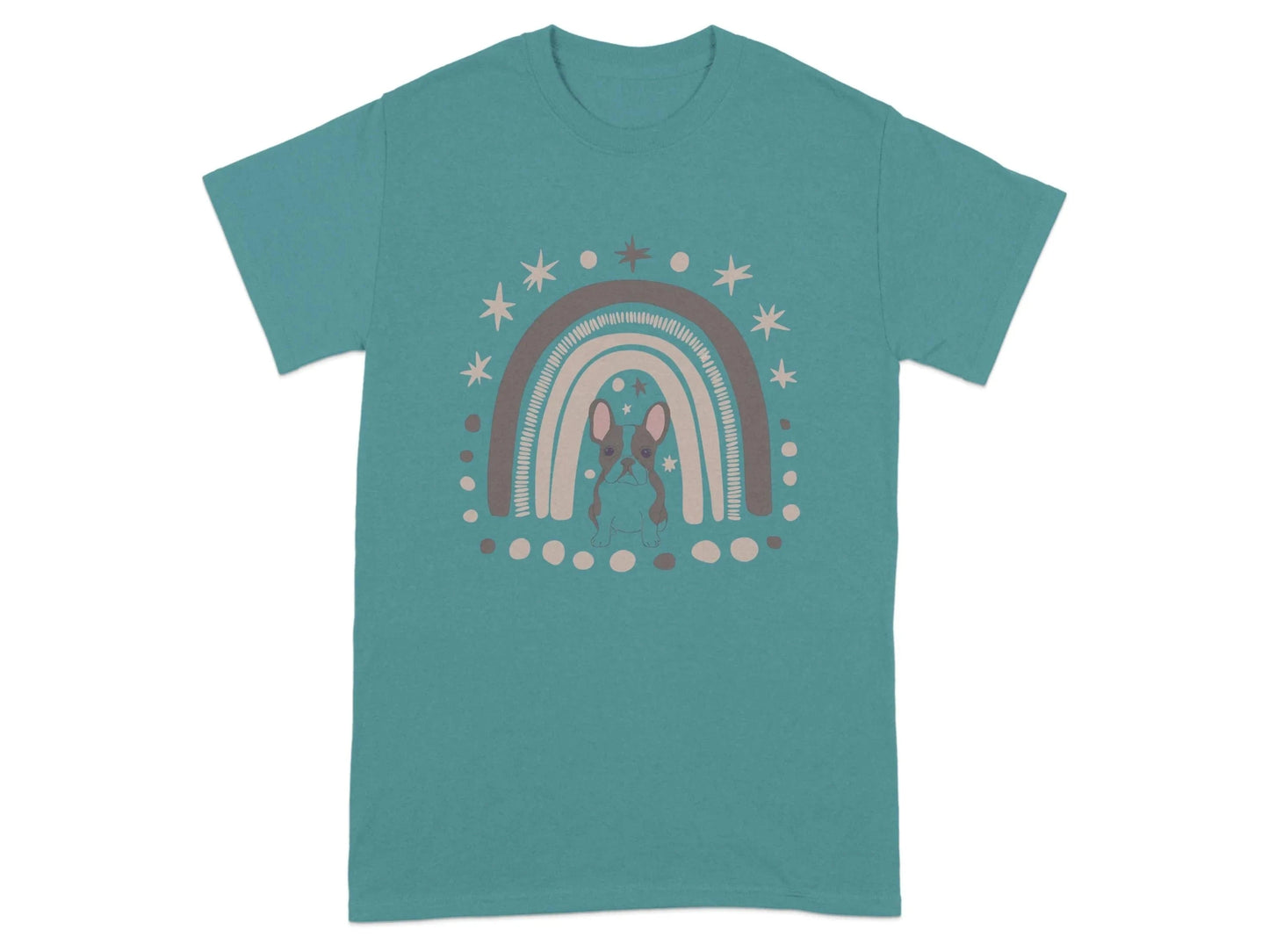 Adorable Bulldog Under Rainbow Design T-Shirts Antique Jade Dome T-shirt