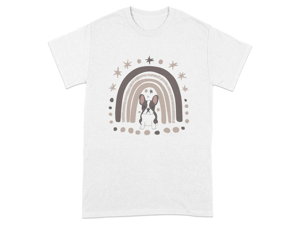 Adorable Bulldog Under Rainbow Design T-Shirts White T-shirt