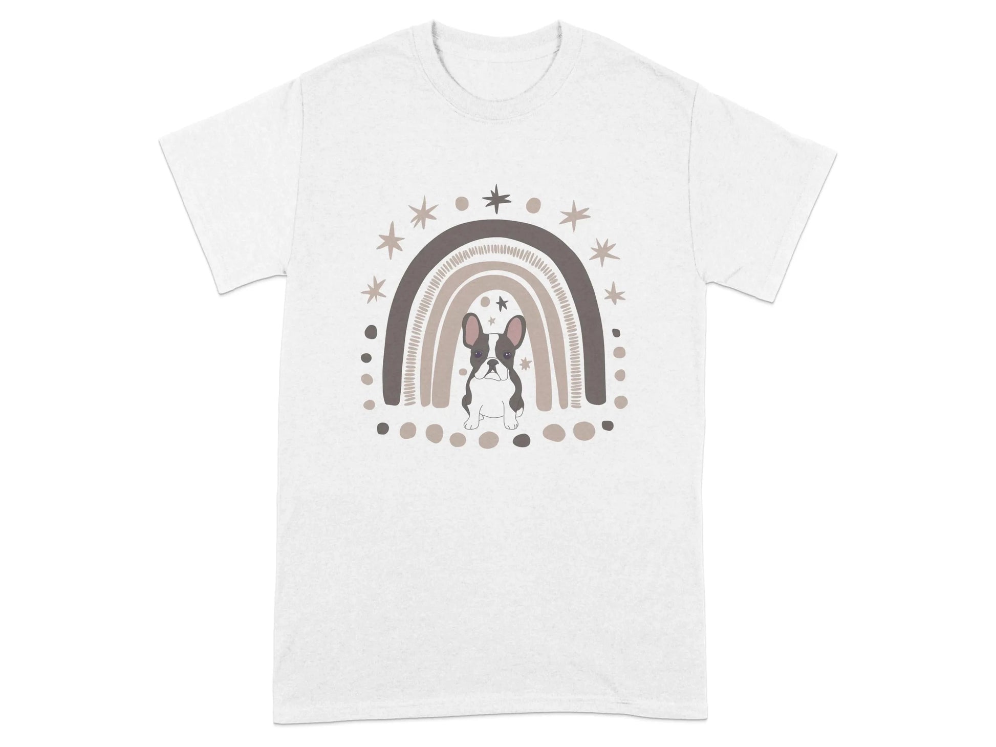 Adorable Bulldog Under Rainbow Design T-Shirts White T-shirt