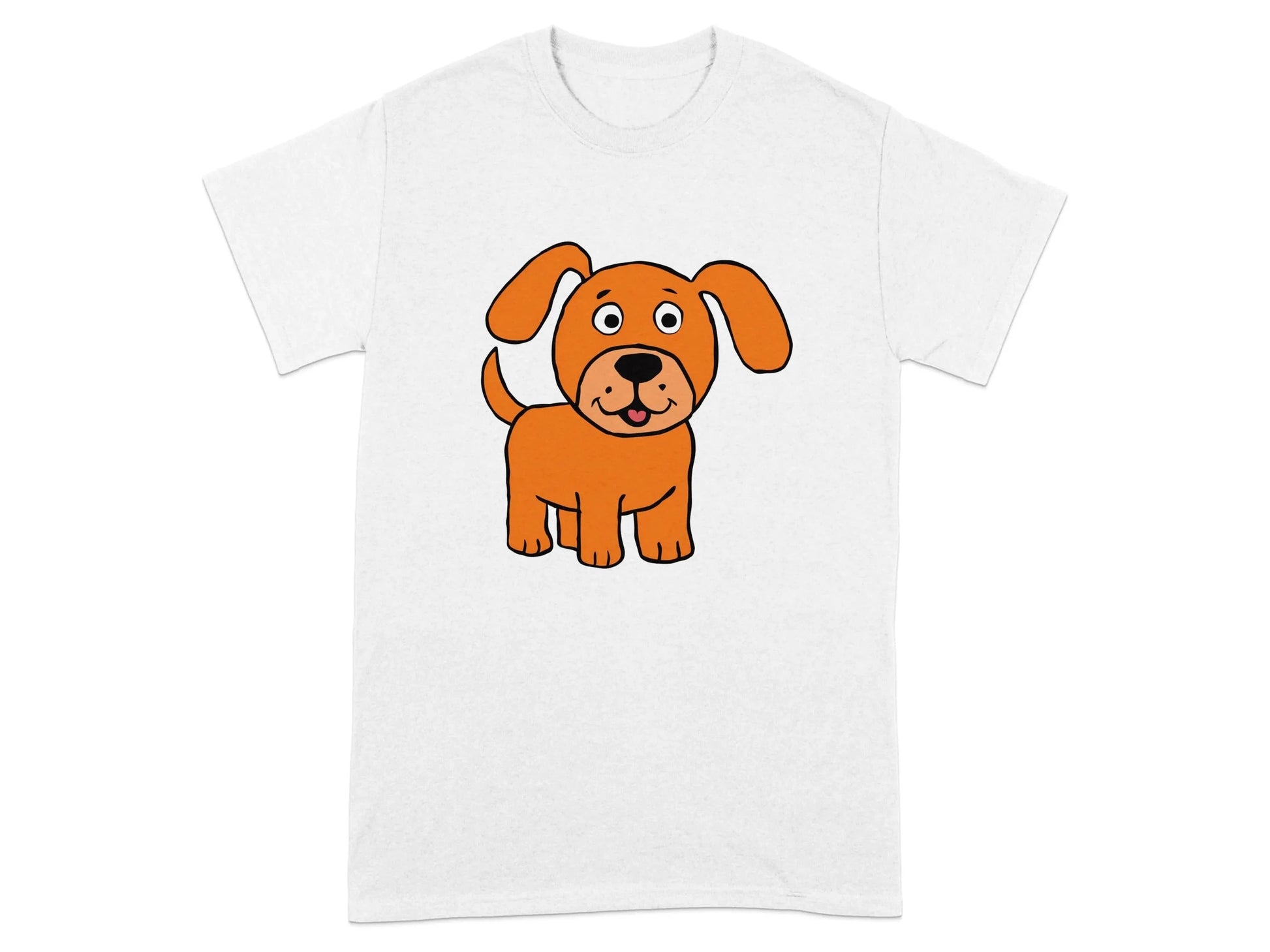 Adorable Cartoon Dog on Orange Background T-Shirts White T-shirt