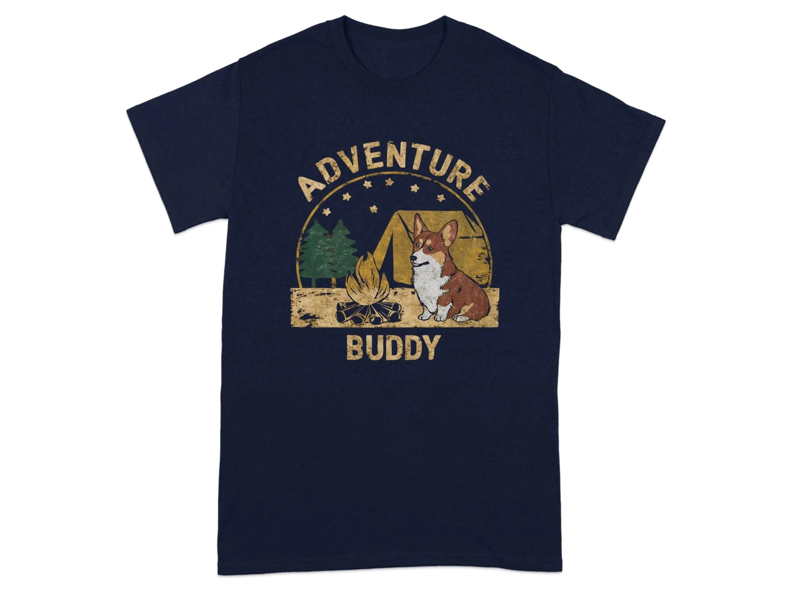 Adorable Corgi Camping T-Shirts Navy Blue T-shirt