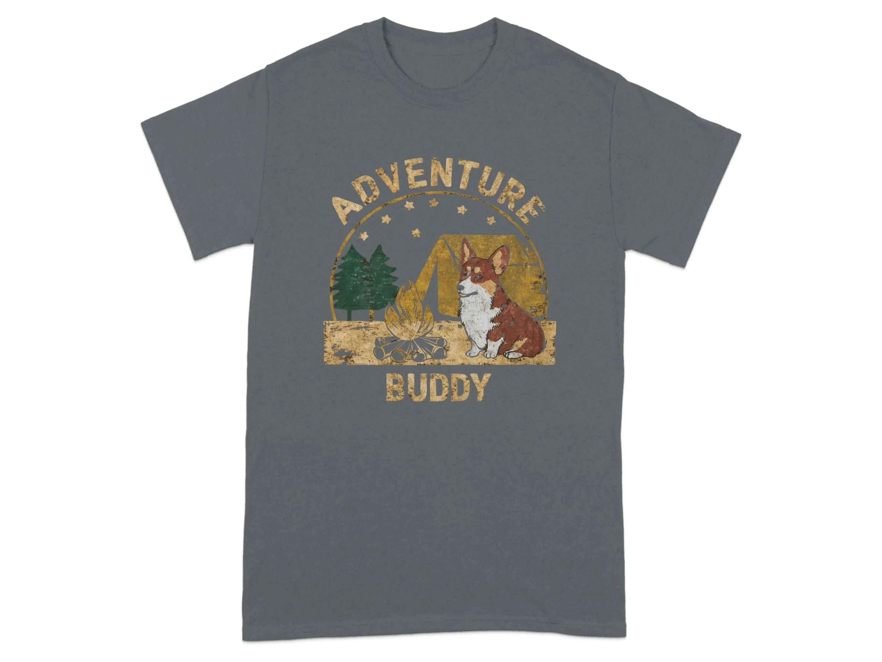 Adorable Corgi Camping T-Shirts Charcoal T-shirt