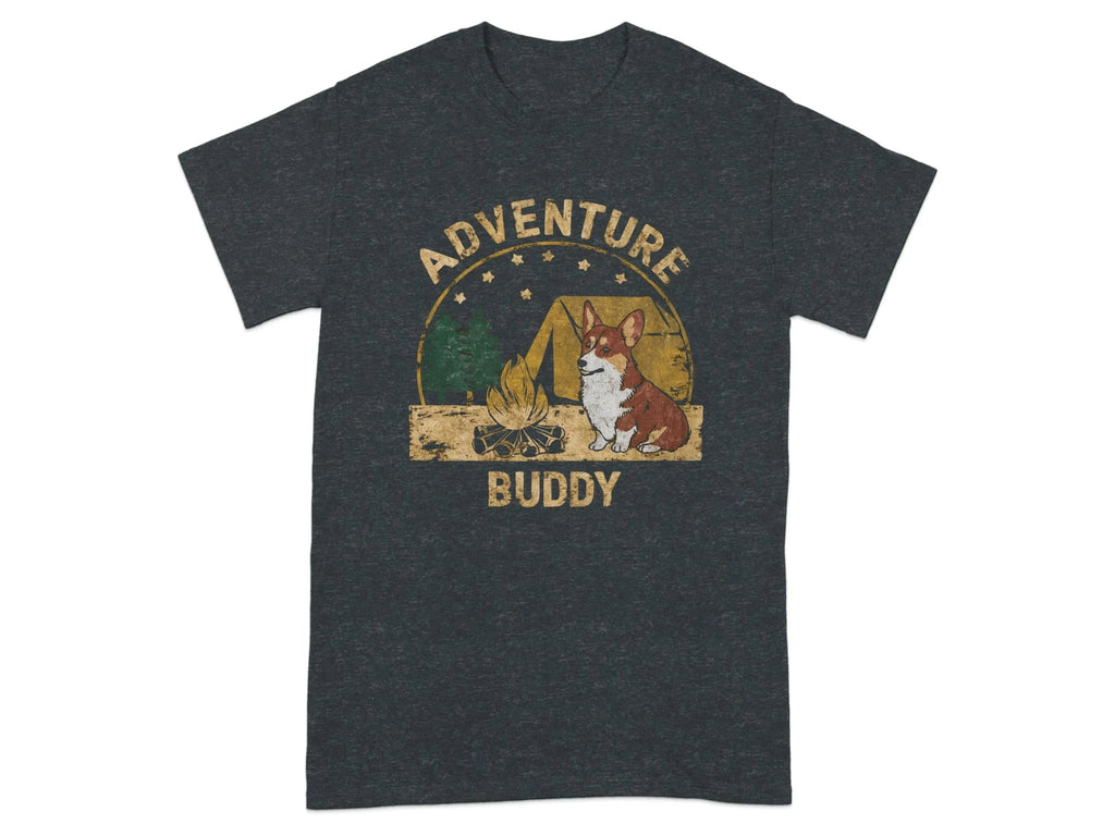 Adorable Corgi Camping T-Shirts Dark Heather Grey T-shirt