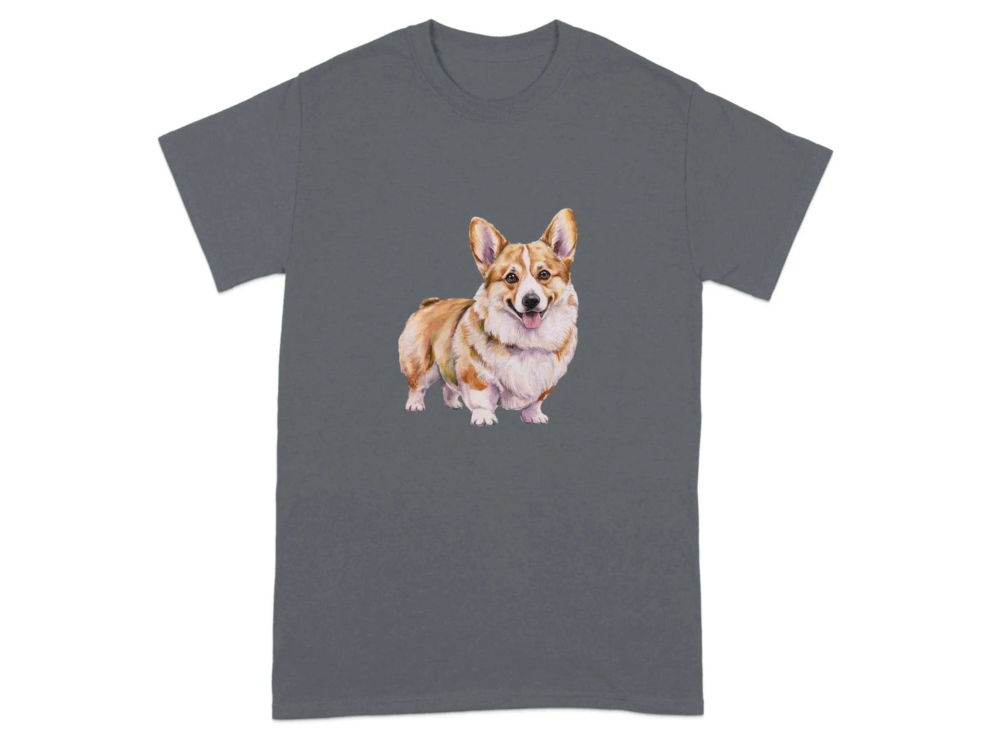 Adorable Corgi Dog Illustration Printed T-Shirts Charcoal T-shirt