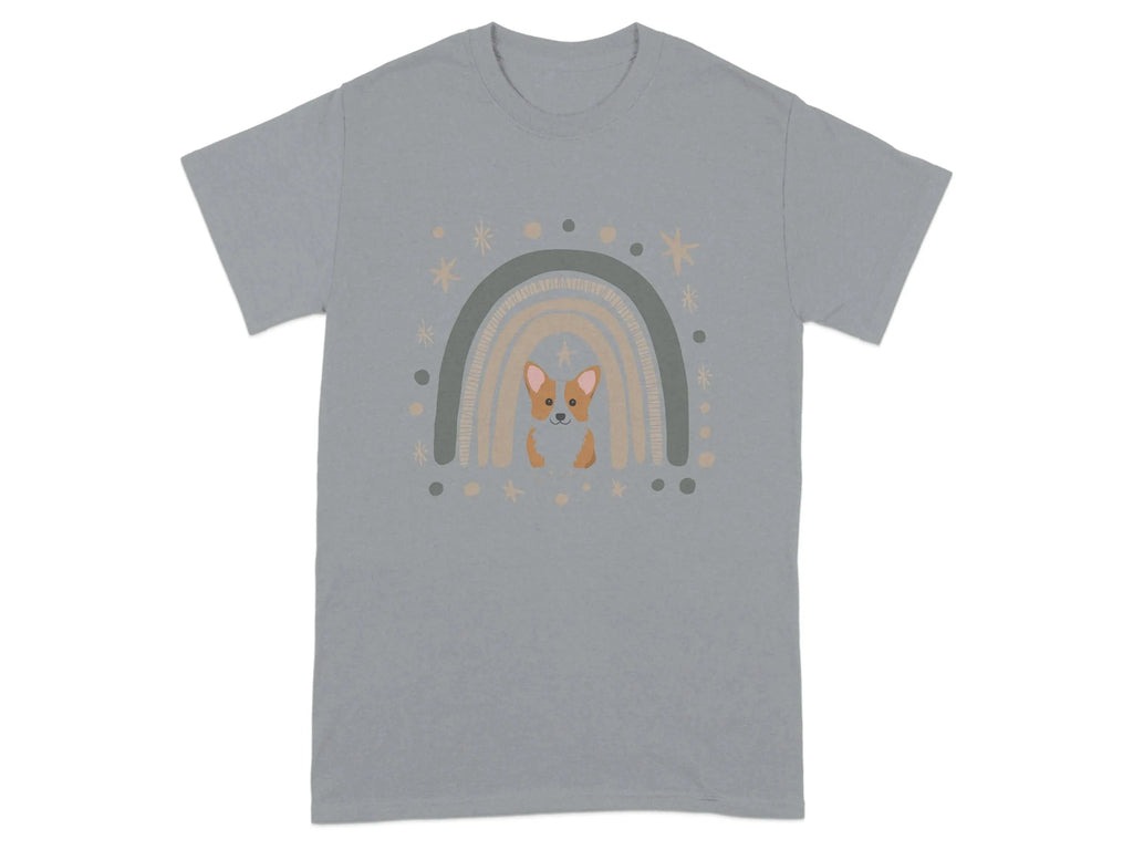 Adorable Corgi Puppy with Rainbow Background T-Shirts Gravel T-shirt