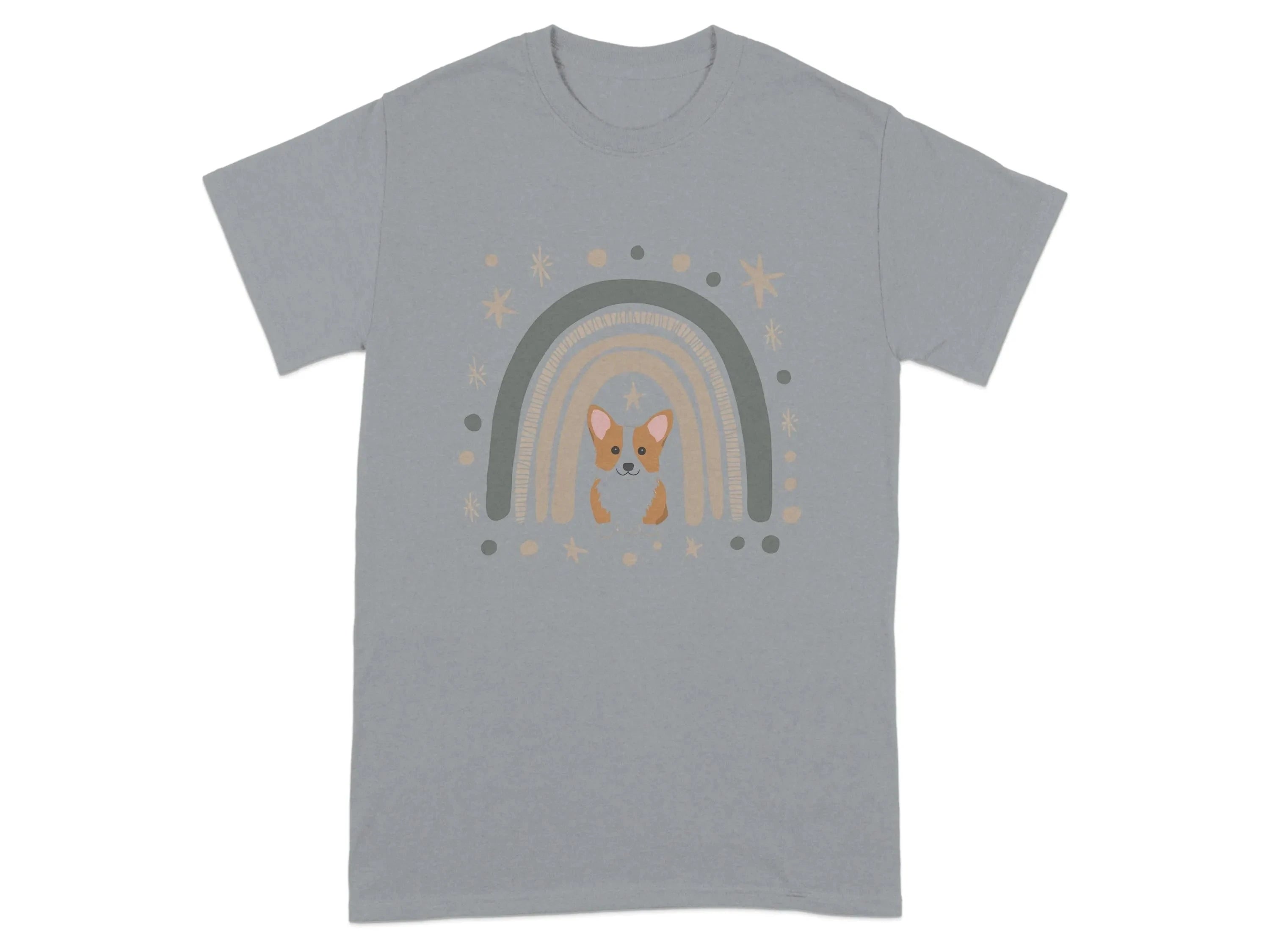 Adorable Corgi Puppy with Rainbow Background T-Shirts Gravel T-shirt