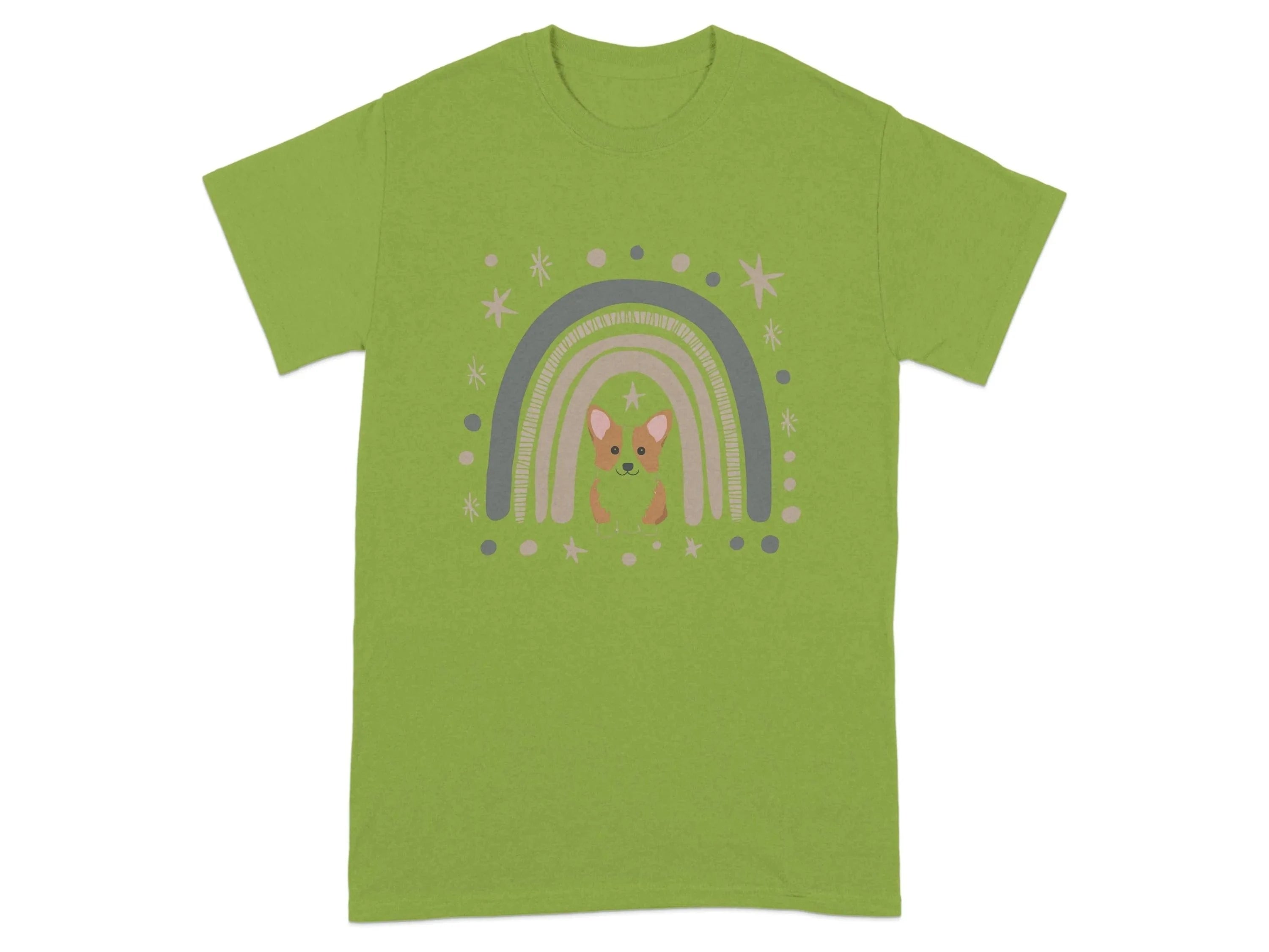 Adorable Corgi Puppy with Rainbow Background T-Shirts Kiwi T-shirt