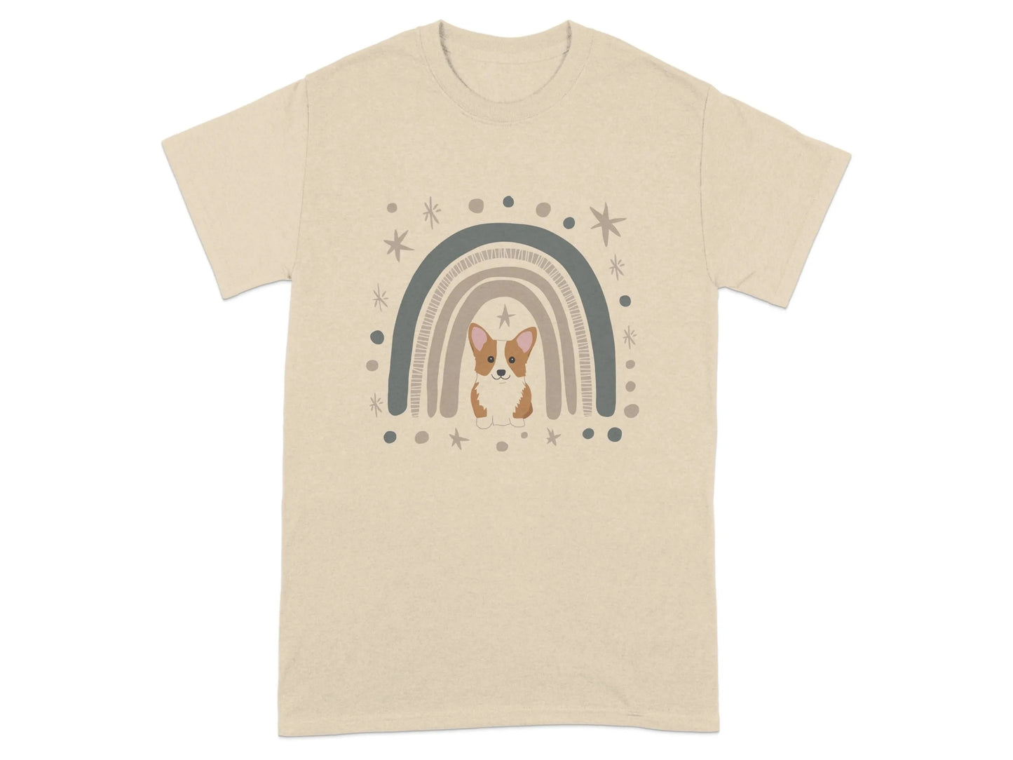 Adorable Corgi Puppy with Rainbow Background T-Shirts Sand T-shirt