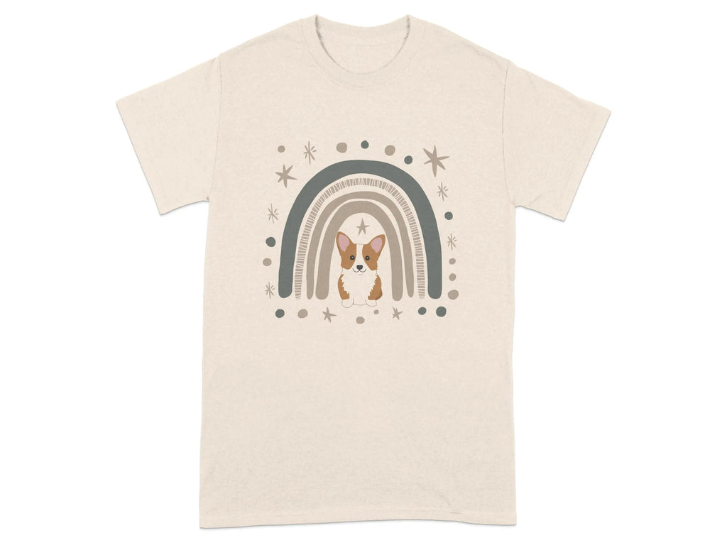 Adorable Corgi Puppy with Rainbow Background T-Shirts Natural T-shirt