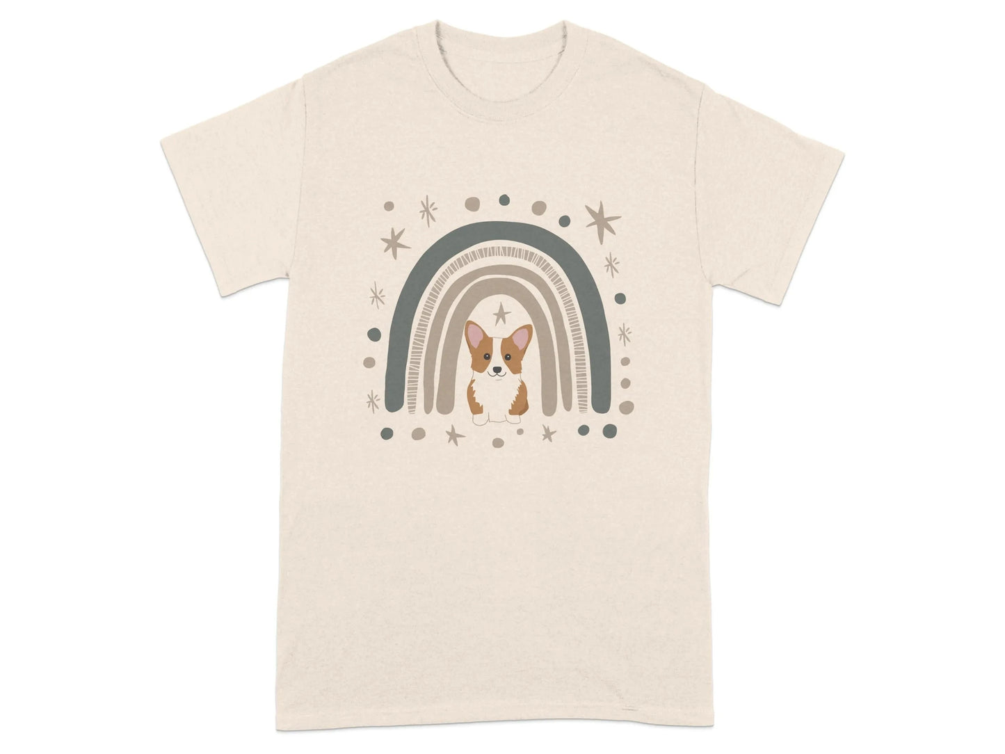 Adorable Corgi Puppy with Rainbow Background T-Shirts Natural T-shirt