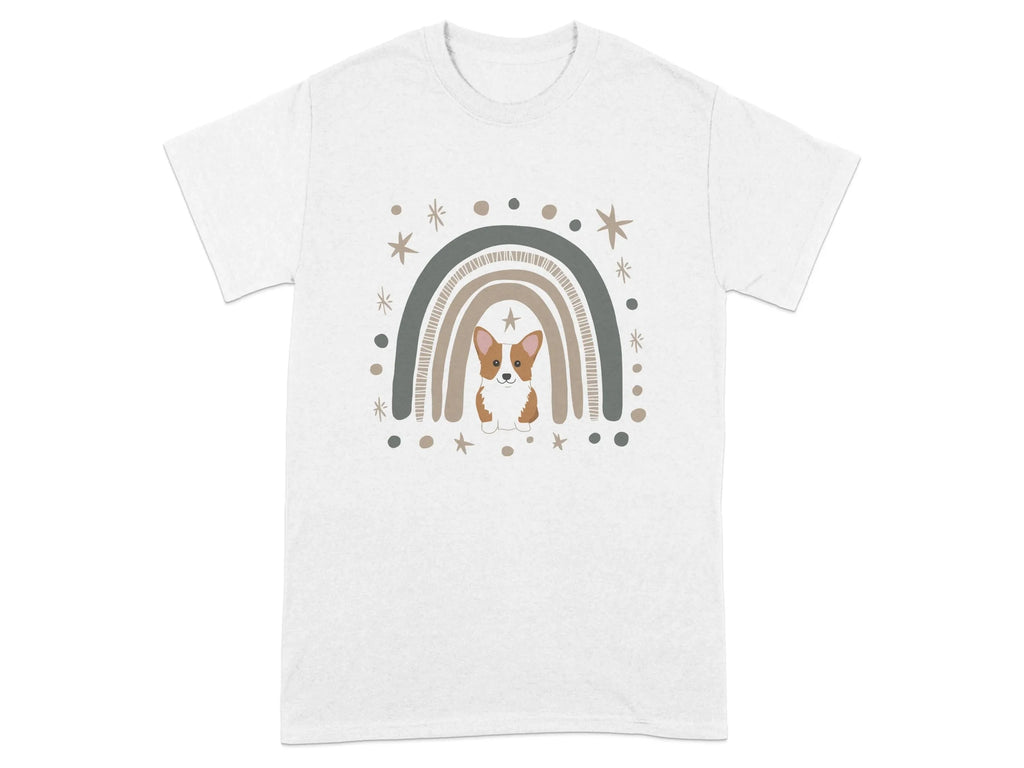 Adorable Corgi Puppy with Rainbow Background T-Shirts White T-shirt