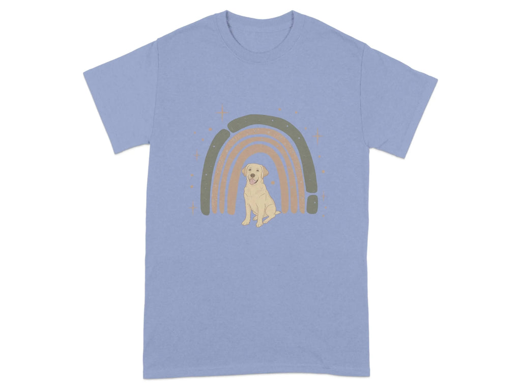 Adorable Yellow Lab with Retro Rainbow Design T-Shirts Violet T-shirt