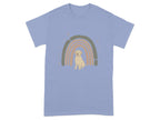 Adorable Yellow Lab with Retro Rainbow Design T-Shirts Violet T-shirt