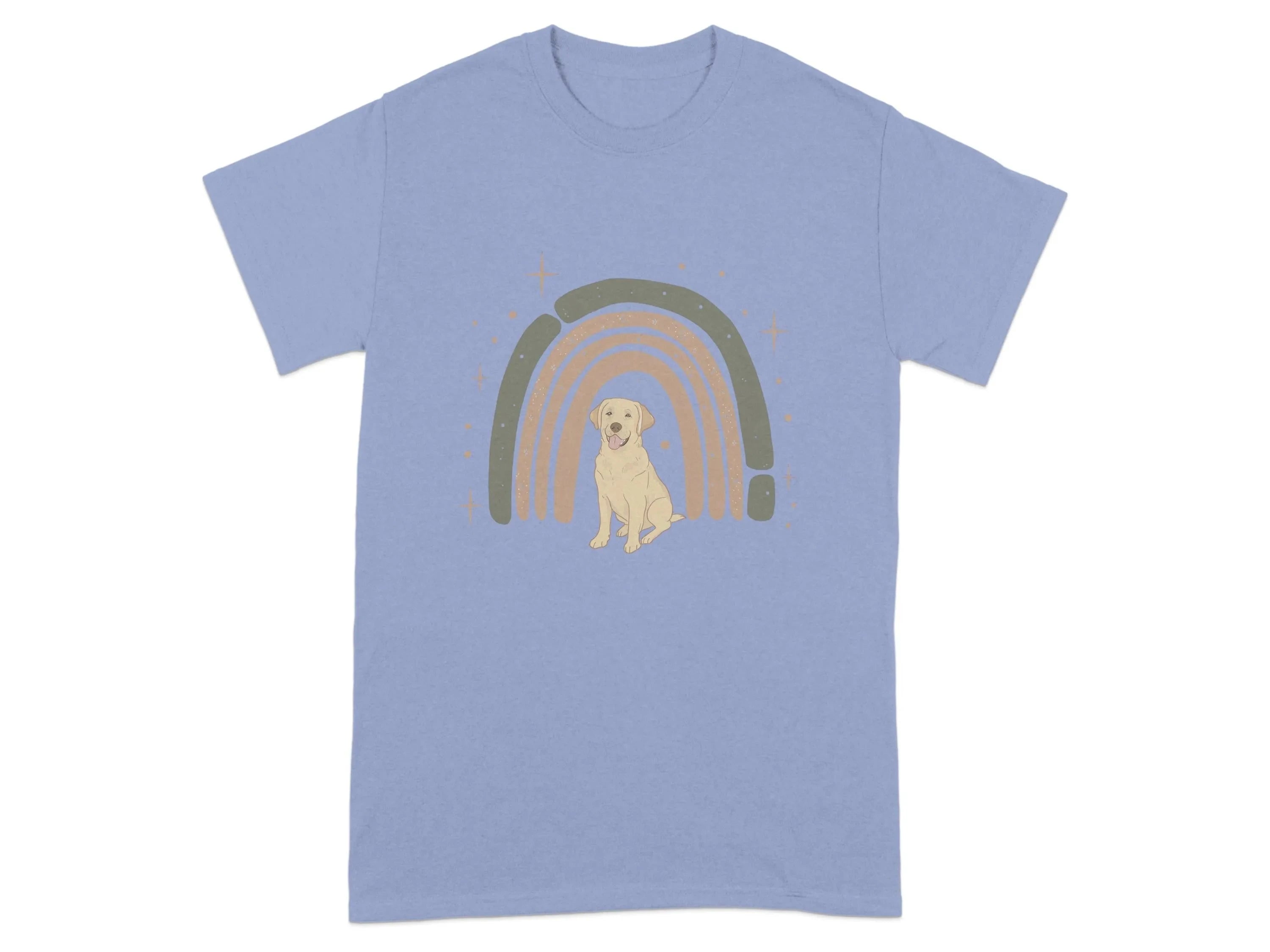 Adorable Yellow Lab with Retro Rainbow Design T-Shirts Violet T-shirt