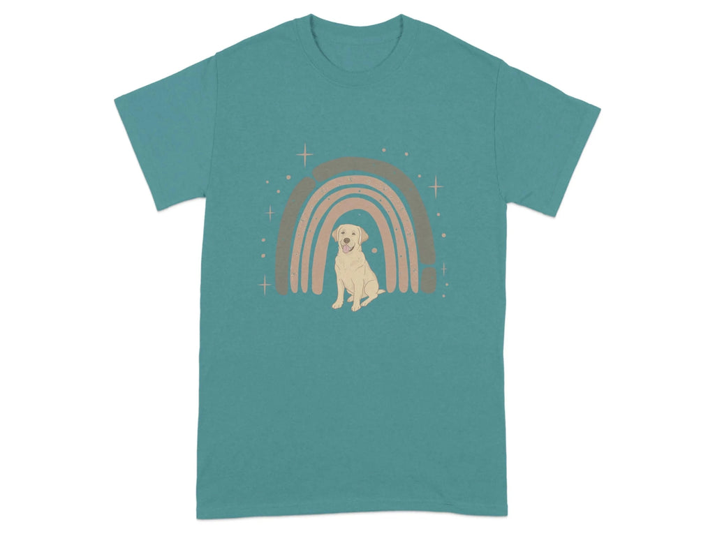 Adorable Yellow Lab with Retro Rainbow Design T-Shirts Antique Jade Dome T-shirt