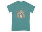 Adorable Yellow Lab with Retro Rainbow Design T-Shirts Antique Jade Dome T-shirt