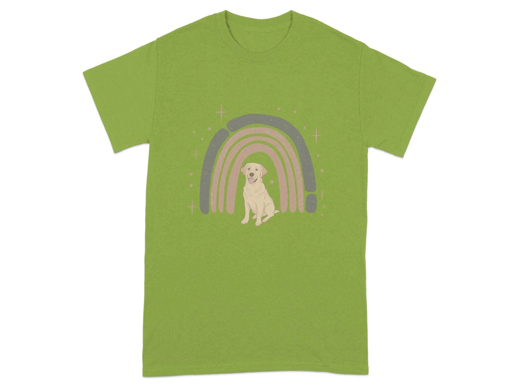 Adorable Yellow Lab with Retro Rainbow Design T-Shirts Kiwi T-shirt