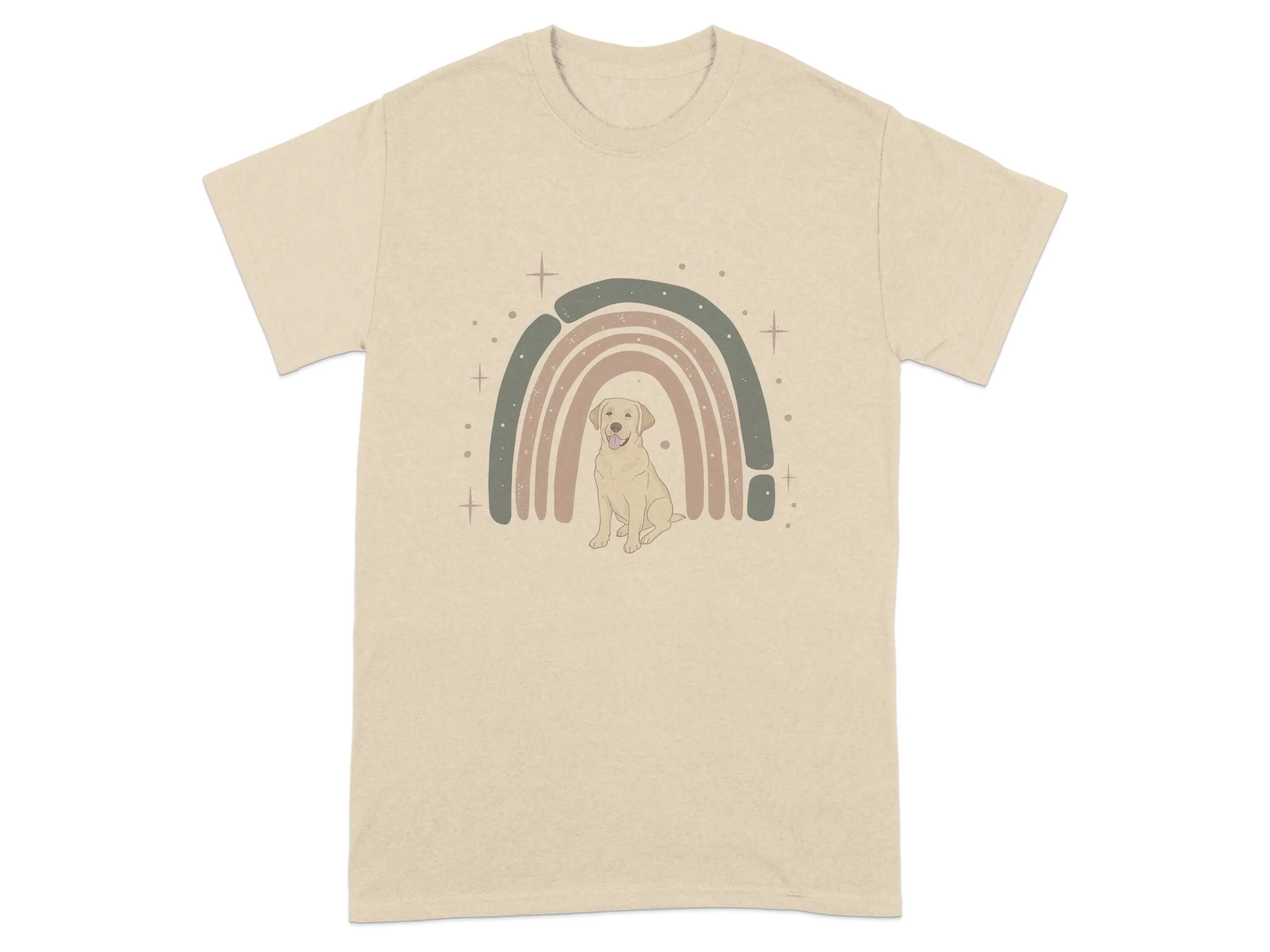 Adorable Yellow Lab with Retro Rainbow Design T-Shirts Sand T-shirt