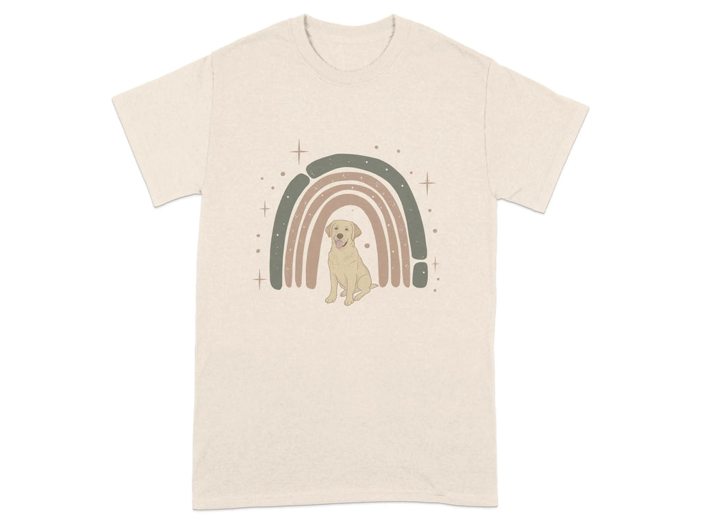 Adorable Yellow Lab with Retro Rainbow Design T-Shirts Natural T-shirt