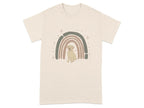 Adorable Yellow Lab with Retro Rainbow Design T-Shirts Natural T-shirt
