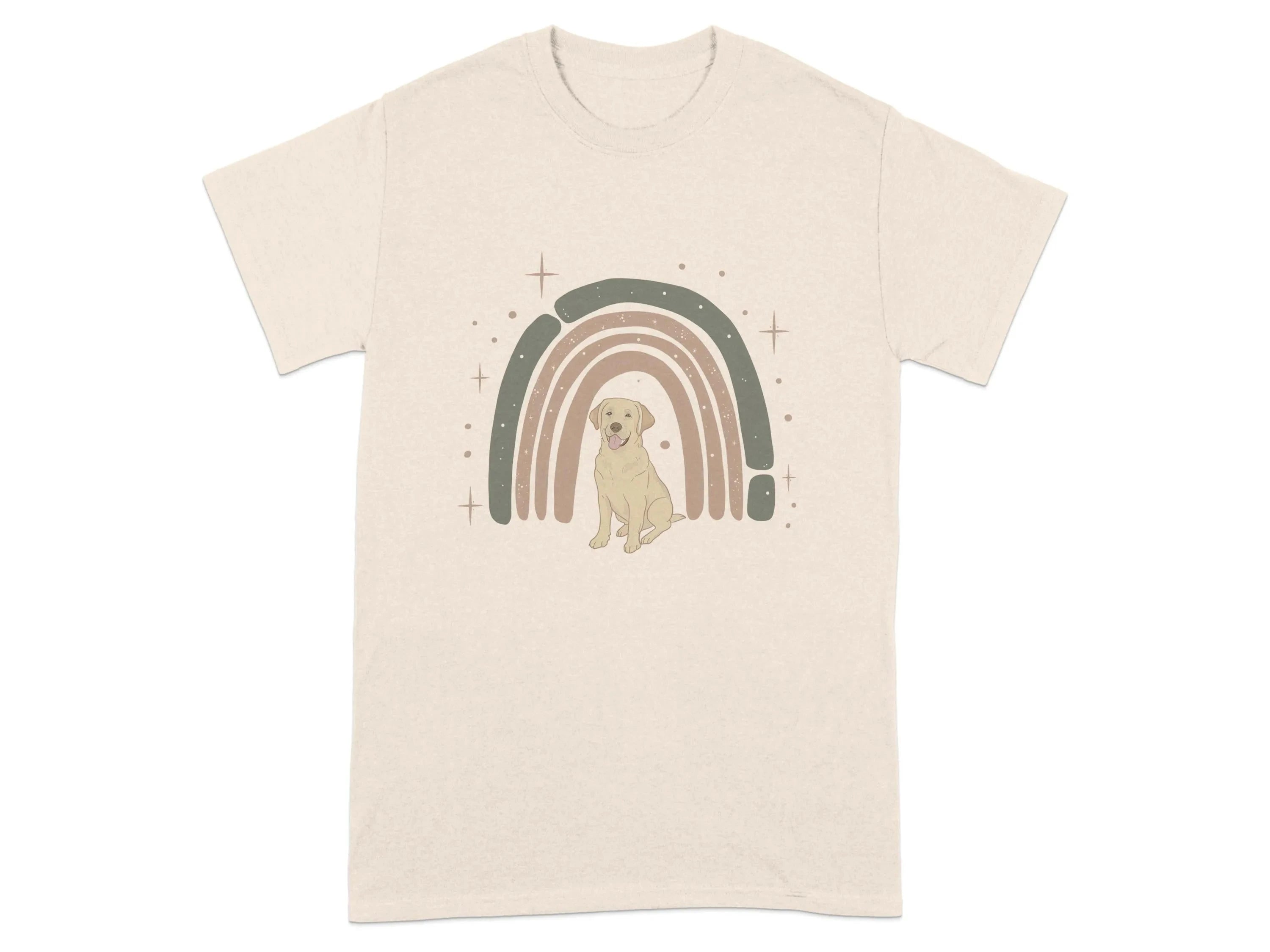 Adorable Yellow Lab with Retro Rainbow Design T-Shirts Natural T-shirt