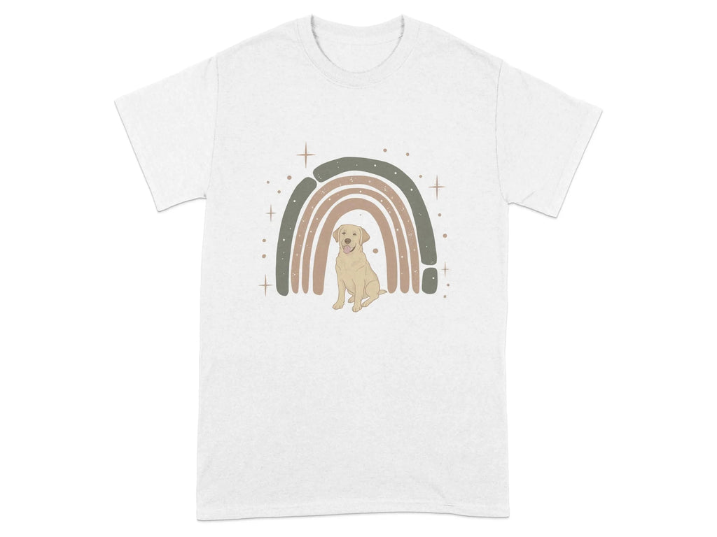 Adorable Yellow Lab with Retro Rainbow Design T-Shirts White T-shirt