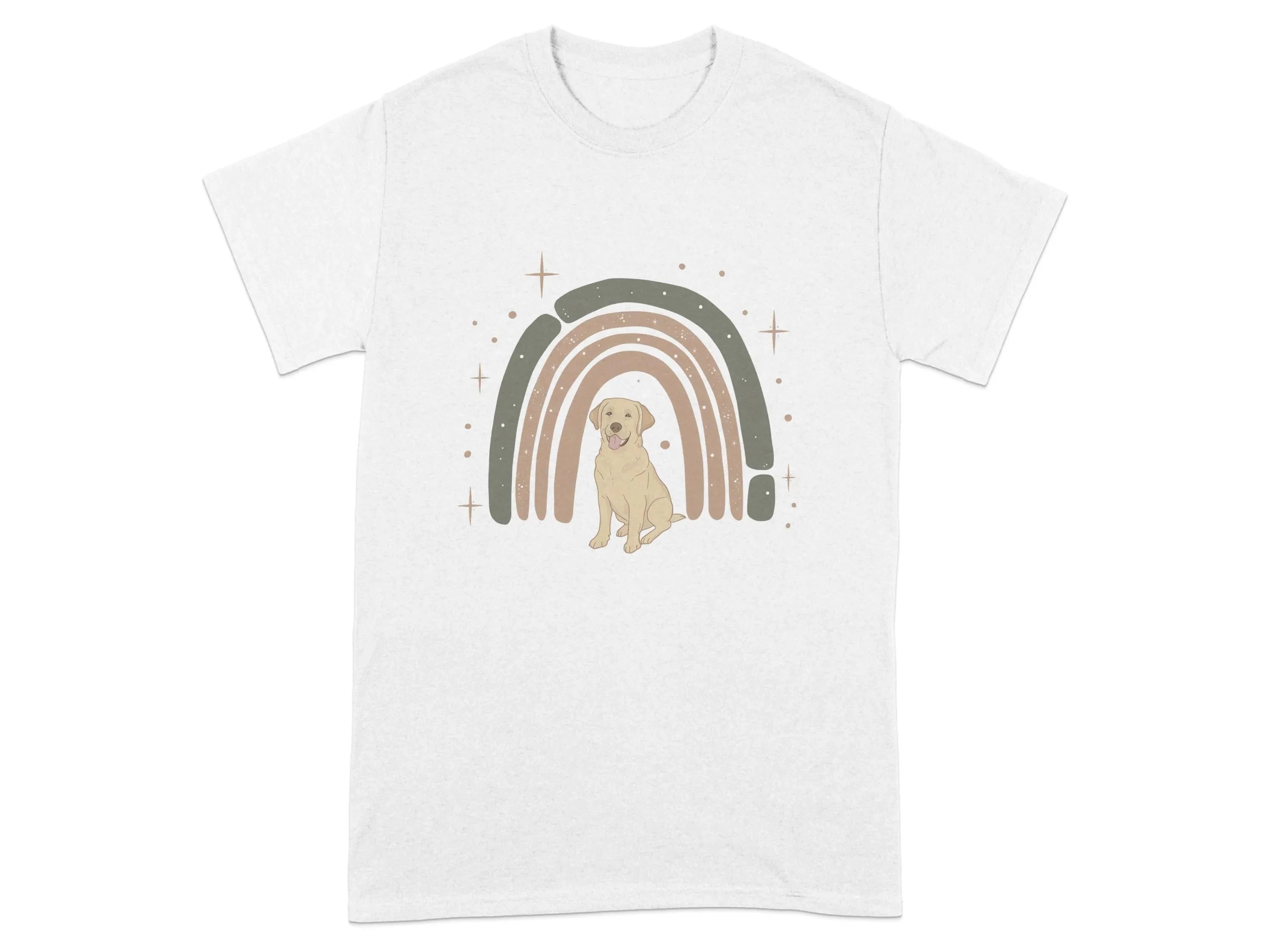 Adorable Yellow Lab with Retro Rainbow Design T-Shirts White T-shirt