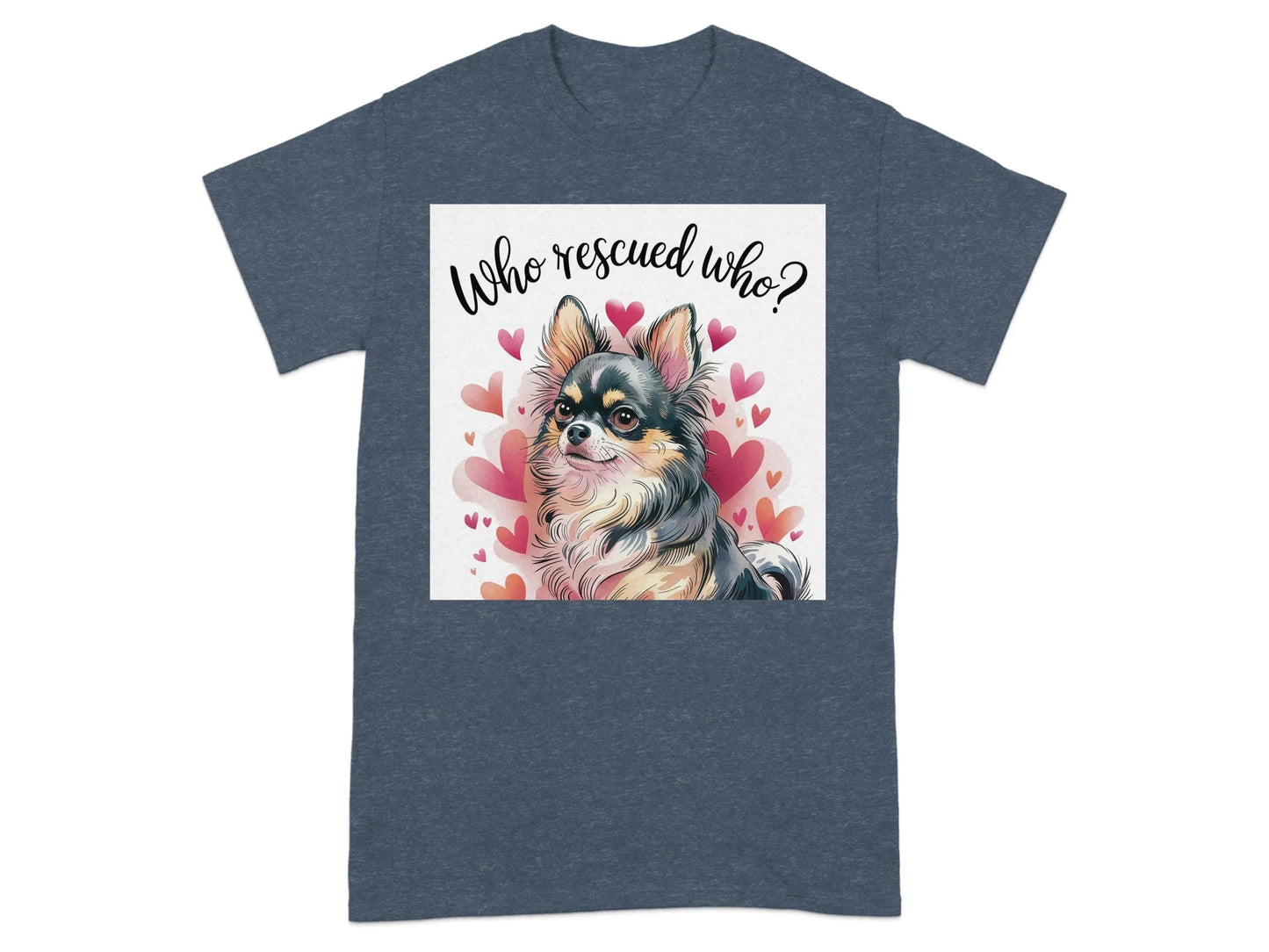 Adorable Who Rescued Who Chihuahua T-Shirts Heather Navy T-shirt