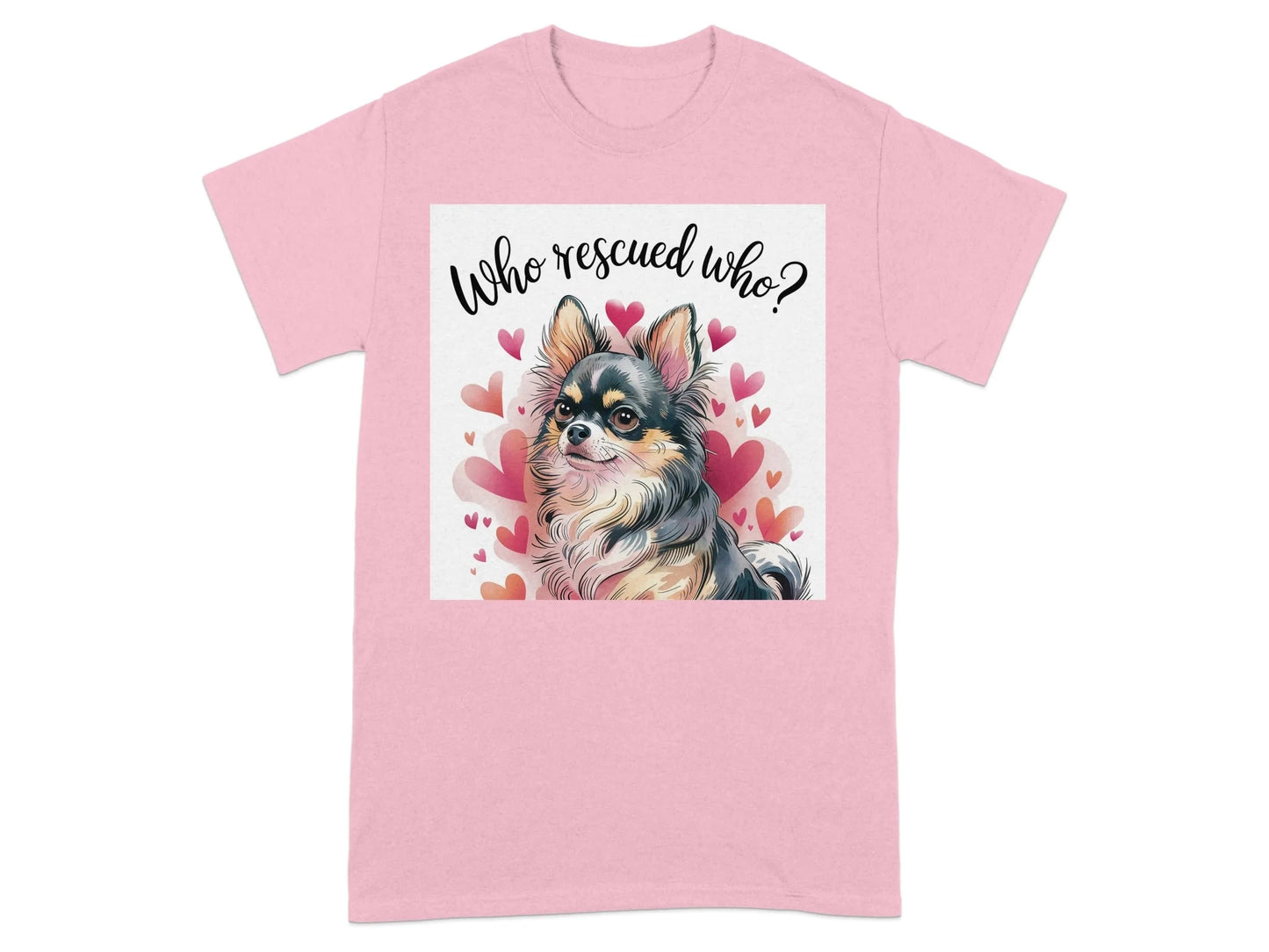 Adorable Who Rescued Who Chihuahua T-Shirts Light Pink T-shirt