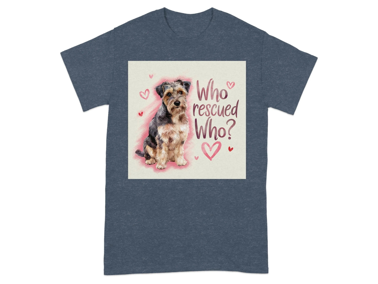Adorable Who Rescued Who T-Shirts for Animal Lovers Heather Navy T-shirt