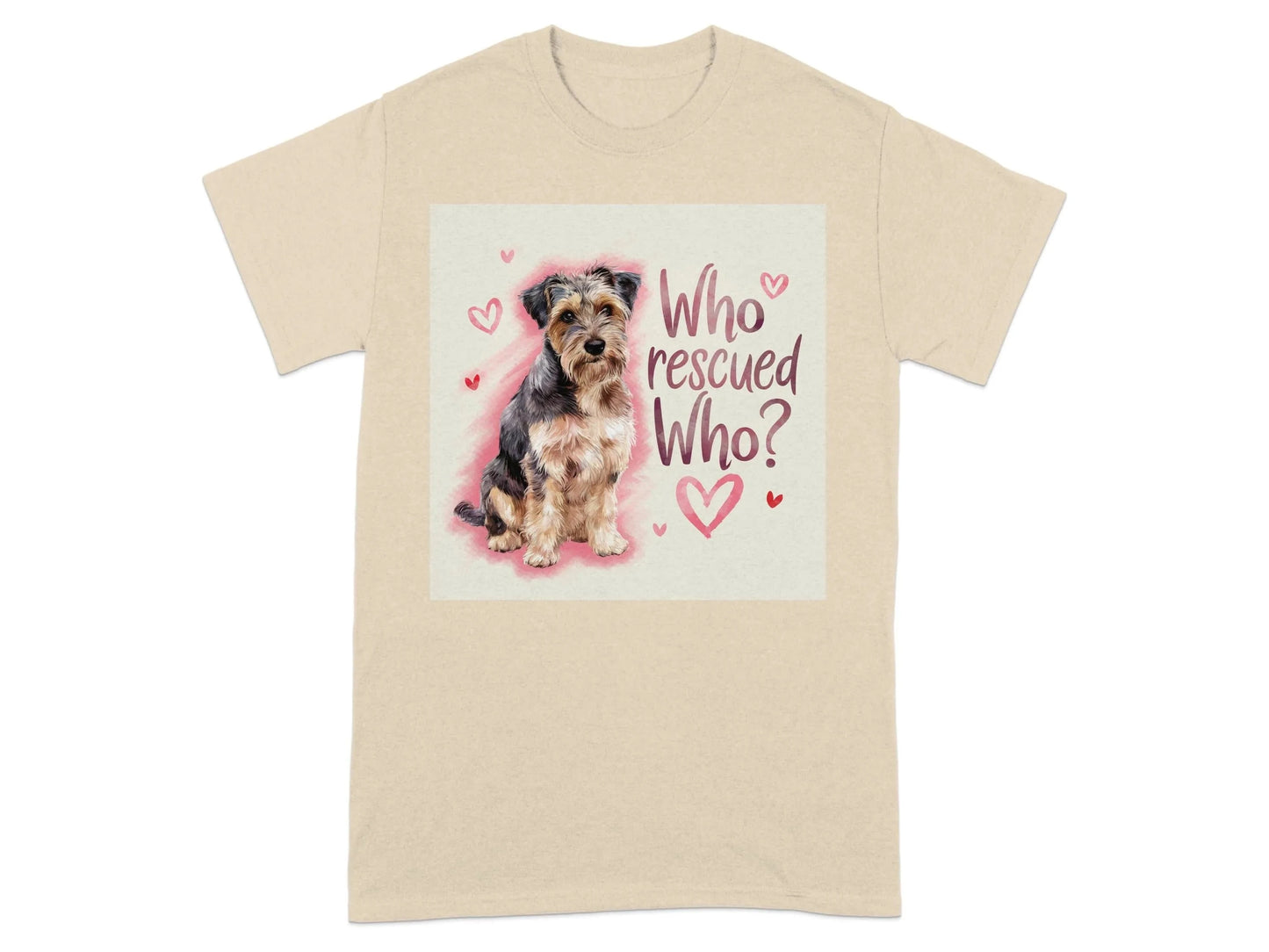 Adorable Who Rescued Who T-Shirts for Animal Lovers Sand T-shirt