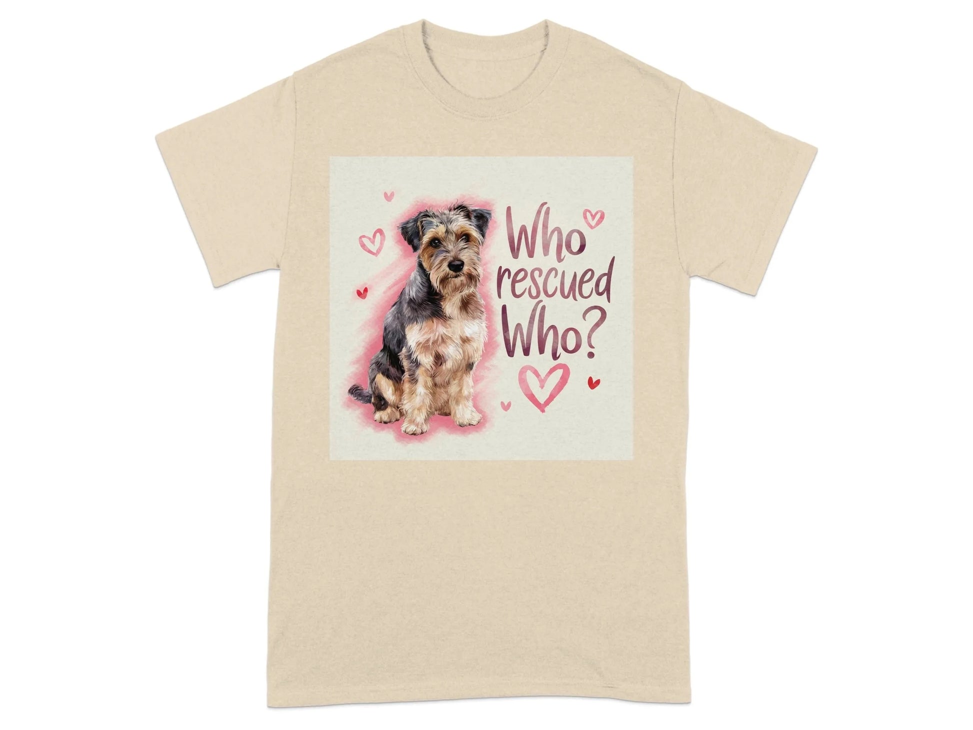 Adorable Who Rescued Who T-Shirts for Animal Lovers Sand T-shirt