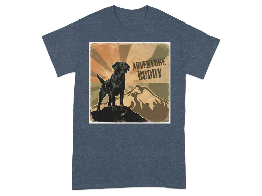 Adventure Buddy Black Lab T-Shirts Heather Navy T-shirt