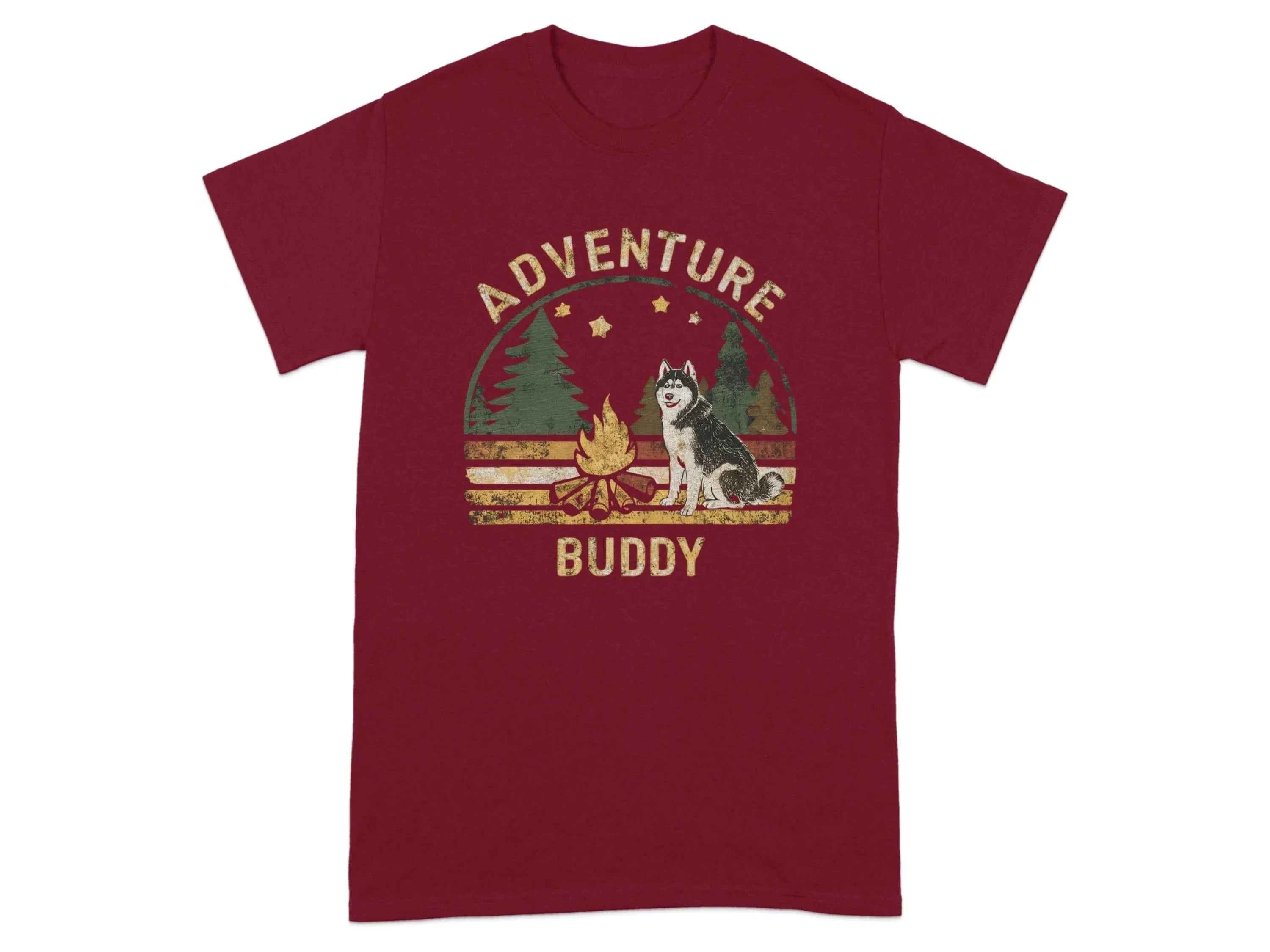 Adventure Buddy Camping Husky Dog T-Shirts Cardinal Red T-shirt