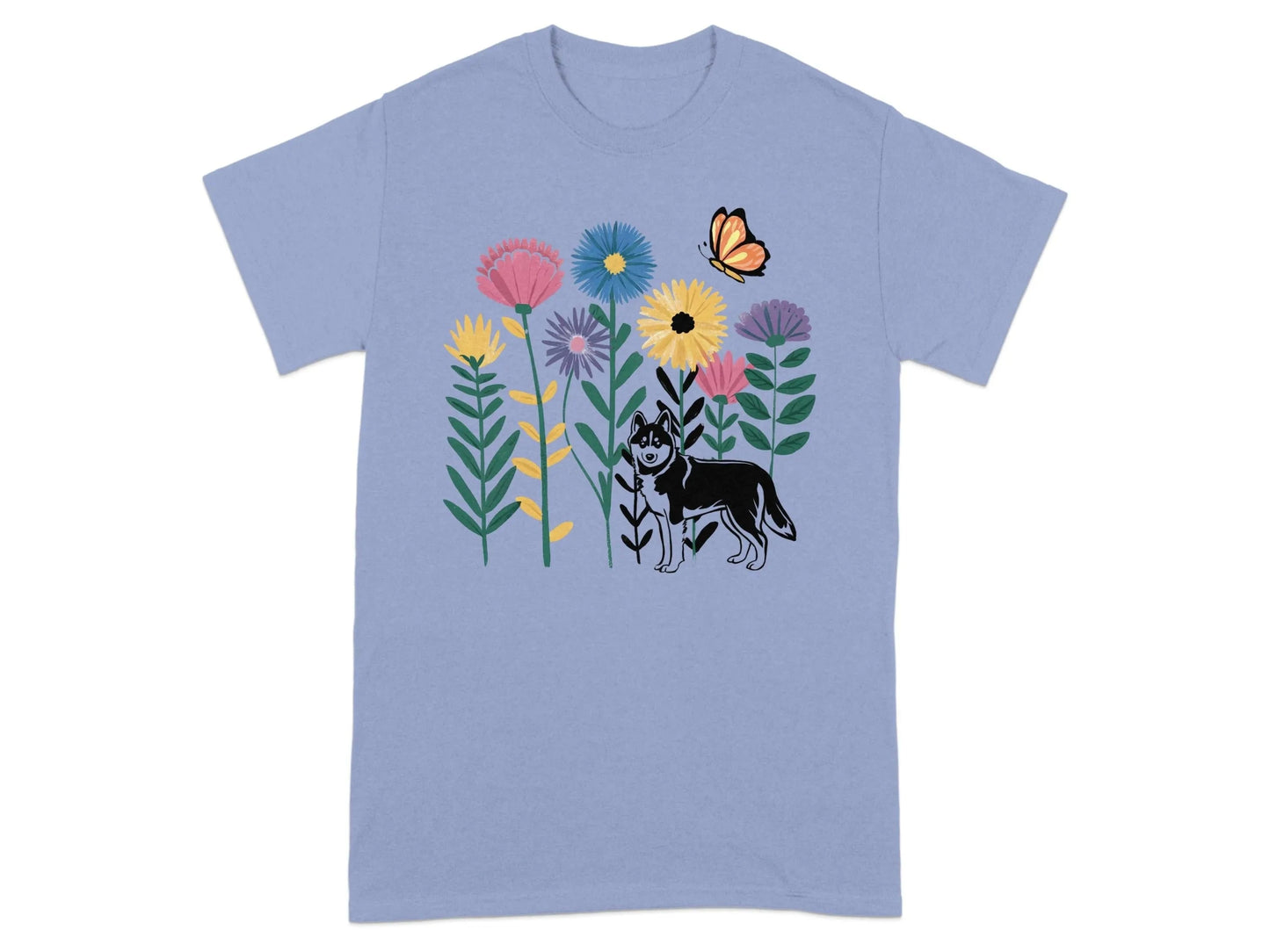 Beautiful Floral Design Dog and Butterfly T-Shirts Violet T-shirt