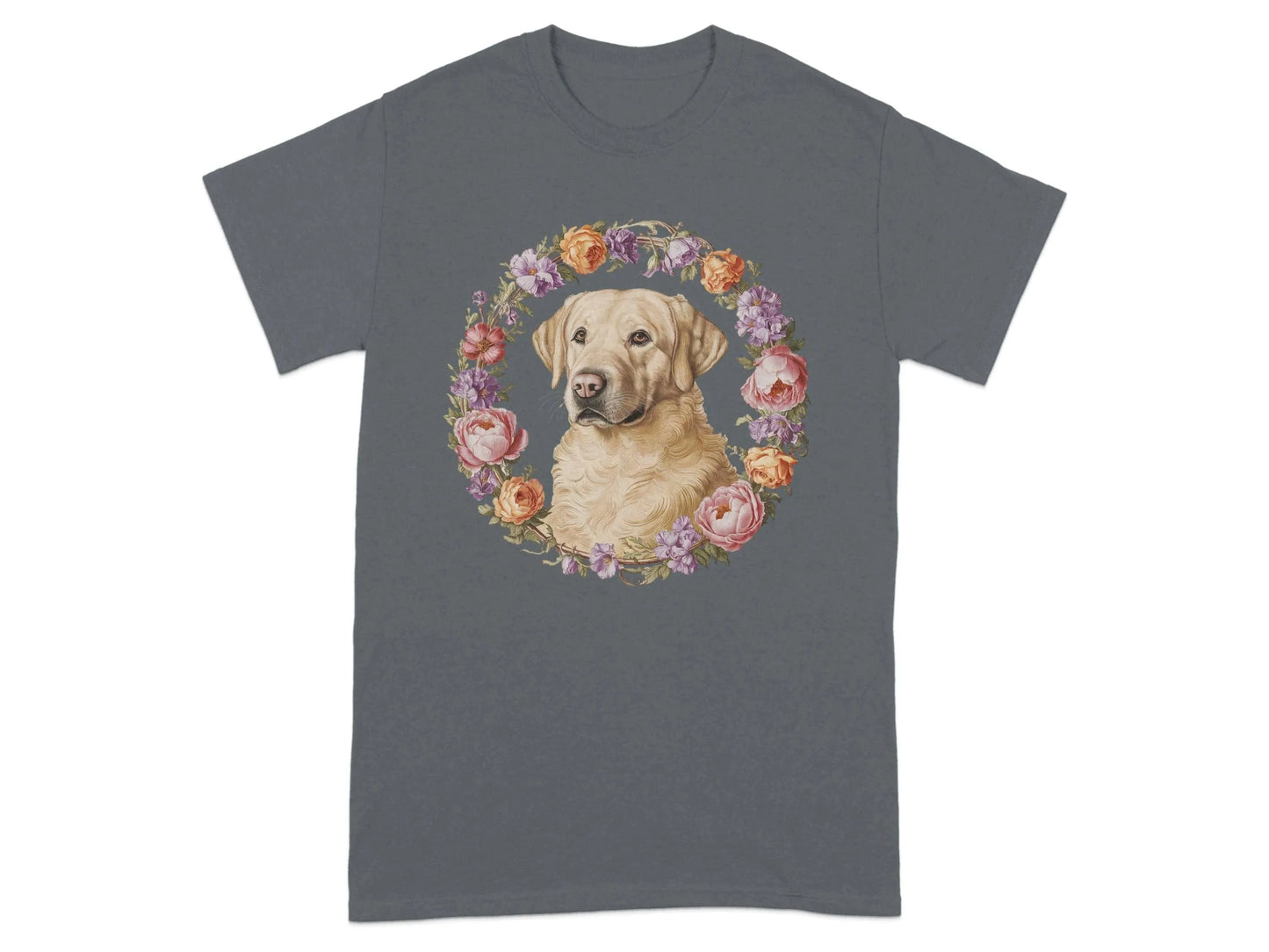 Beautiful Floral Yellow Lab T-Shirts Charcoal T-shirt