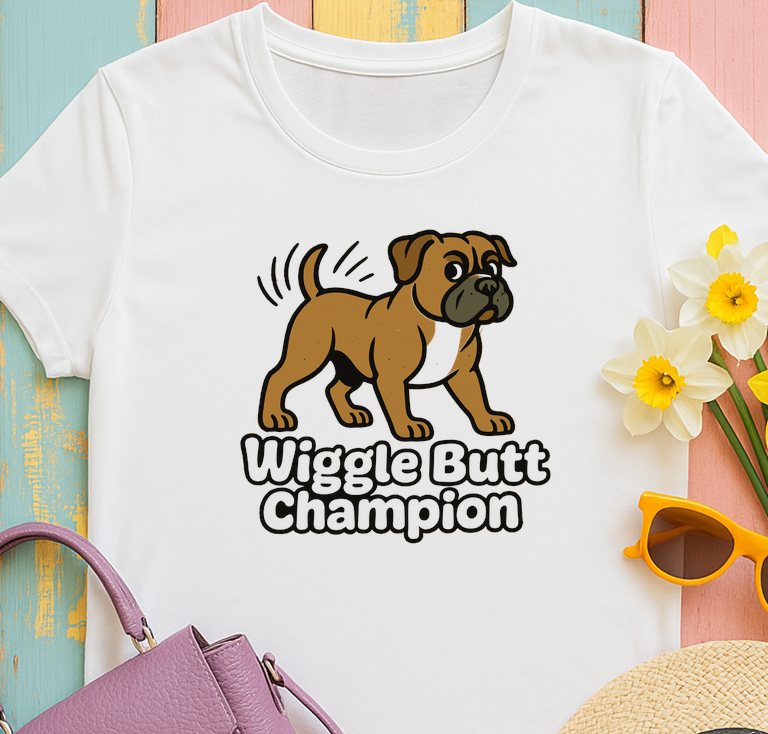 "Wiggle Butt Champion" Boxer Dog Unisex Tshirt