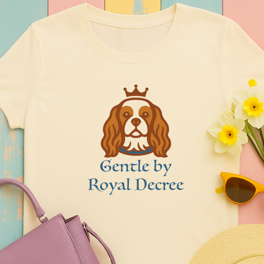 Cotton Tee with Cavalier King Charles Spaniel 'Gentle by Royal Decree'