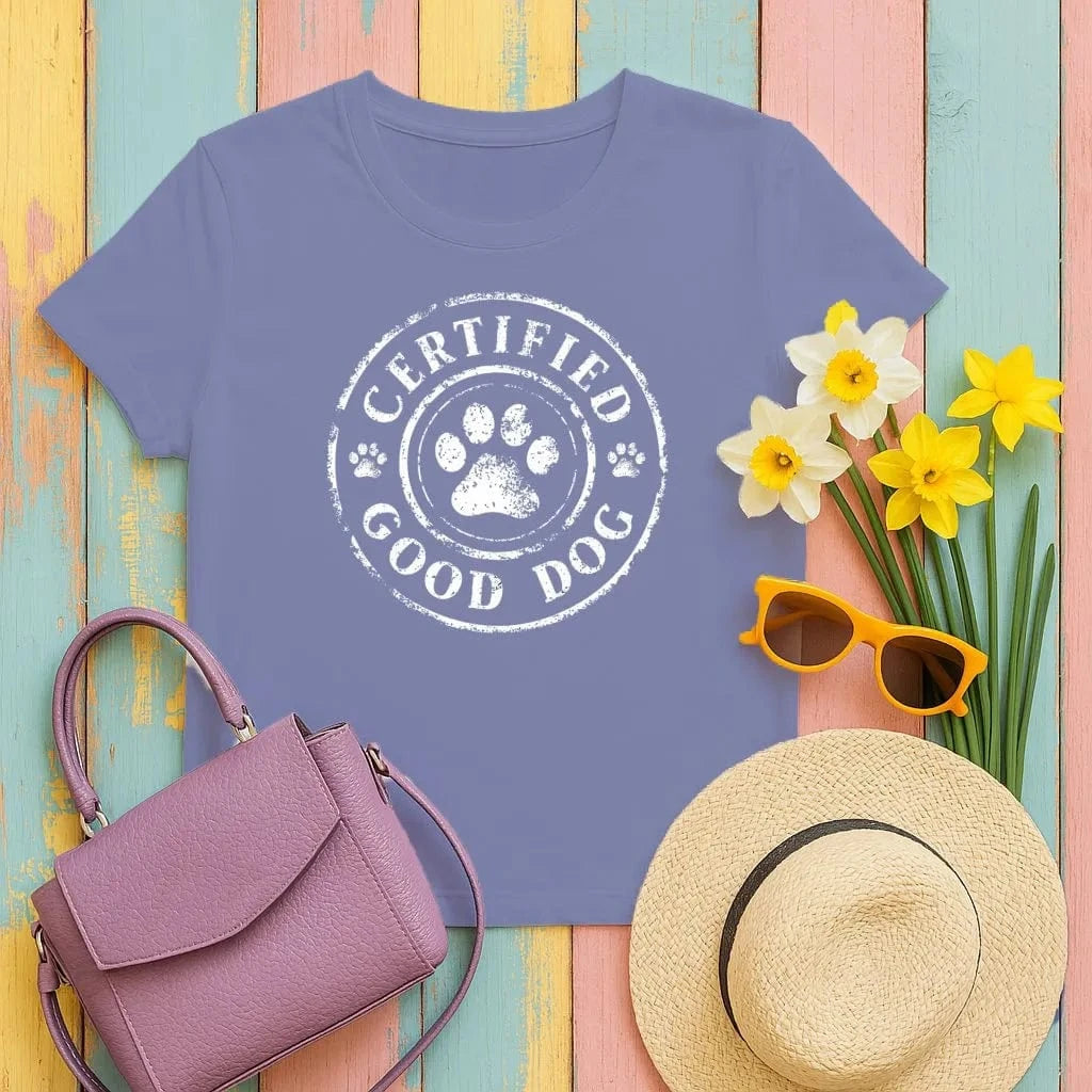 Certified Good Dog With Paw Print Design T-Shirts Cobalt T-shirt