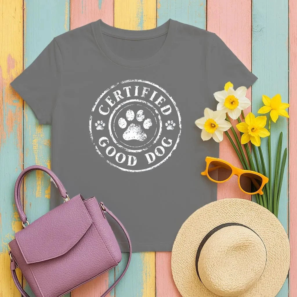 Certified Good Dog With Paw Print Design T-Shirts Black T-shirt