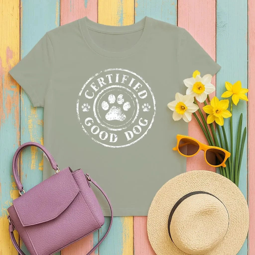 Certified Good Dog With Paw Print Design T-Shirts Military Green T-shirt