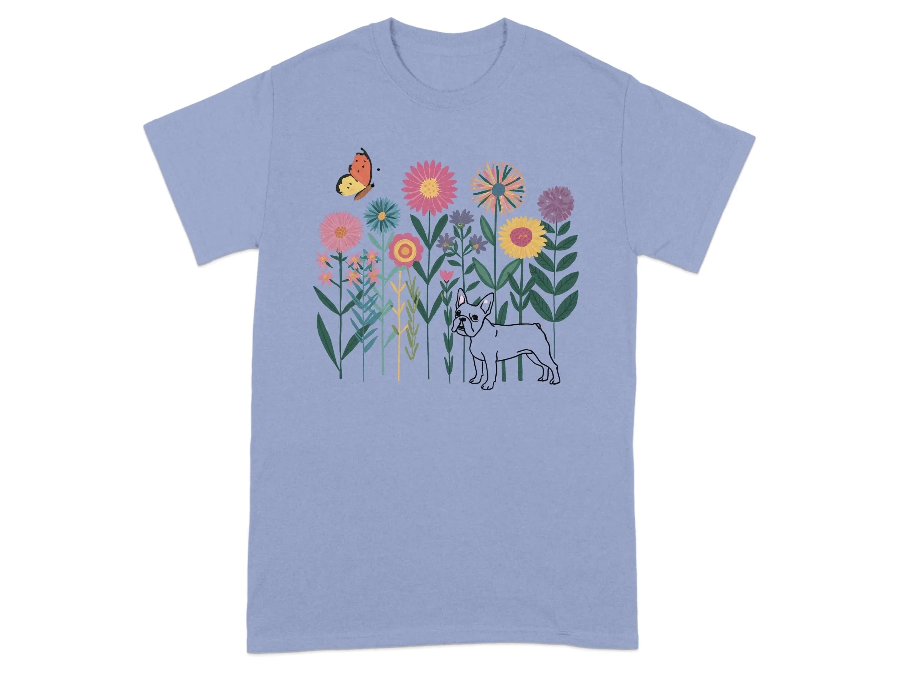 Colorful Floral and French Bulldog T-Shirts Violet T-shirt