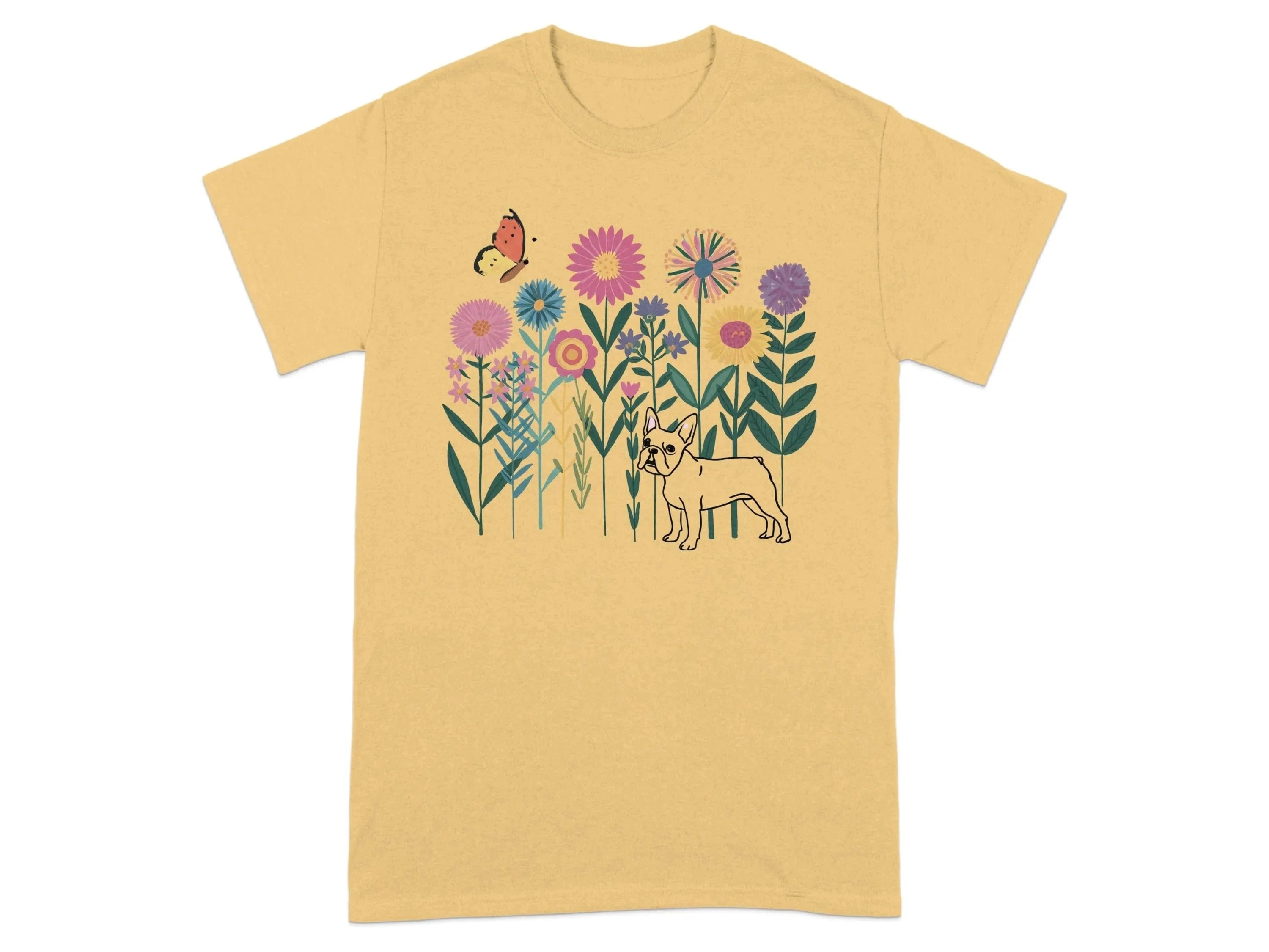 Colorful Floral and French Bulldog T-Shirts Yellow Haze T-shirt